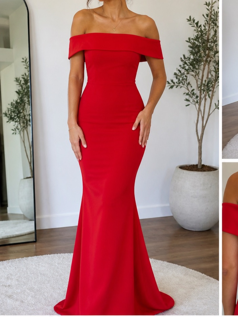 Betsy & Adam Red Off Shoulder Ruffle Mermaid Gown Formal Dress Size 2